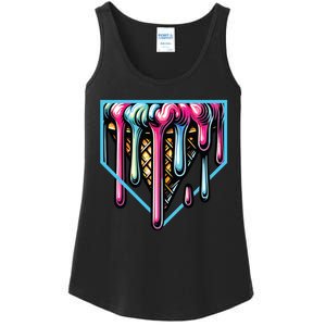 Home Plate Ice Cream Softball Baseball Melting Drip Ladies Essential Tank