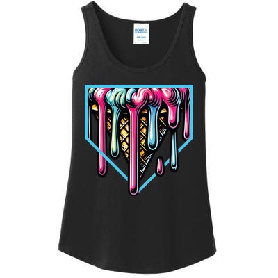 Home Plate Ice Cream Softball Baseball Melting Drip Ladies Essential Tank