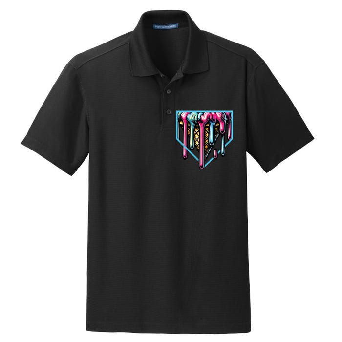 Home Plate Ice Cream Softball Baseball Melting Drip Dry Zone Grid Polo