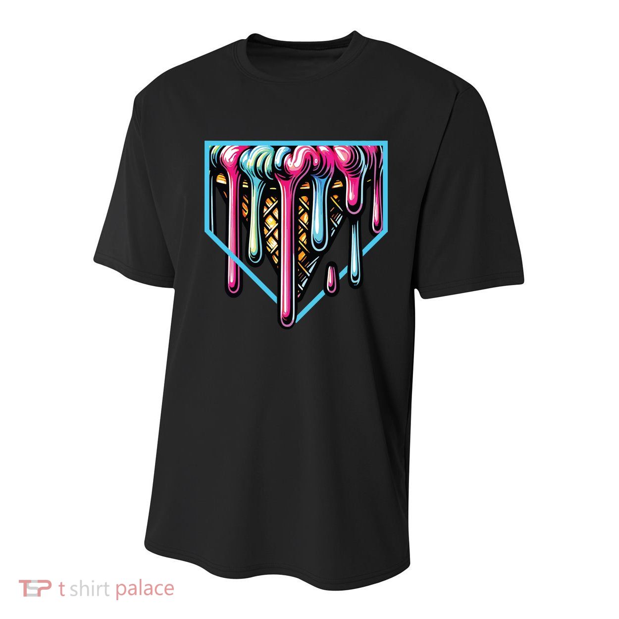 Home Plate Ice Cream Softball Baseball Melting Drip Youth Performance Sprint T-Shirt