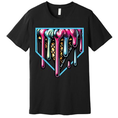 Home Plate Ice Cream Softball Baseball Melting Drip Premium T-Shirt