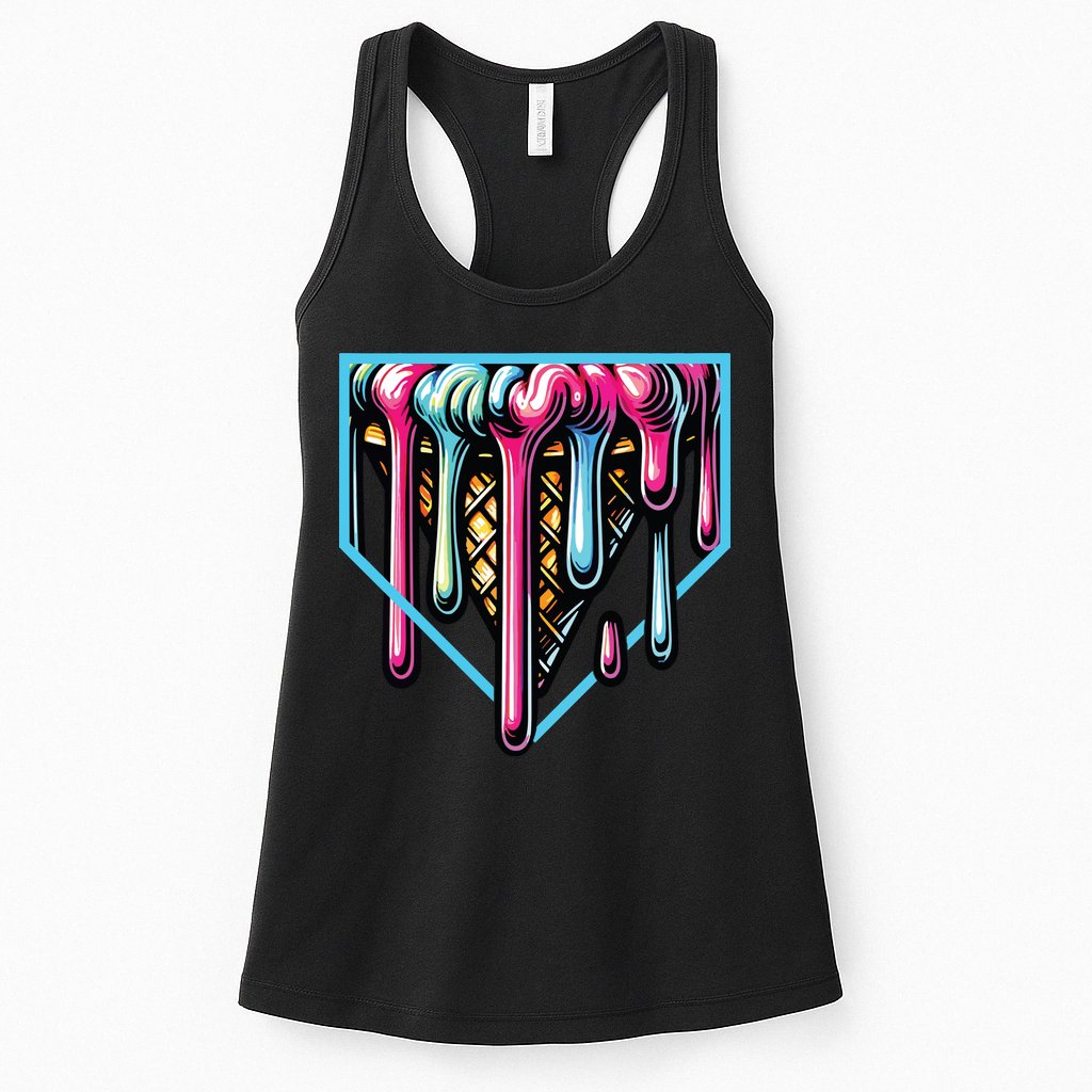Home Plate Ice Cream Softball Baseball Melting Drip Womens Tank Top