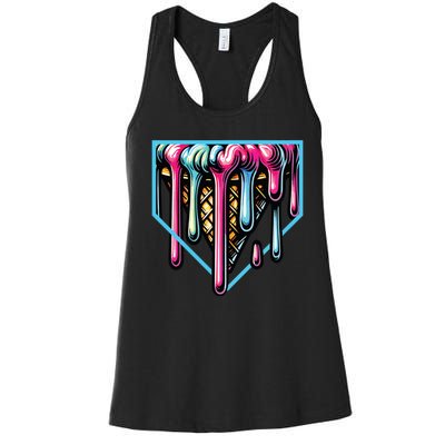 Home Plate Ice Cream Softball Baseball Melting Drip Women's Racerback Tank