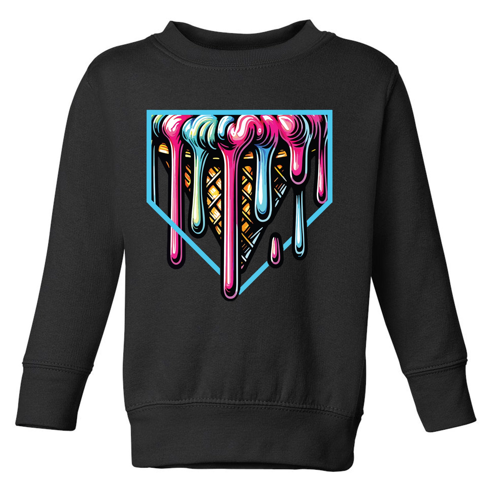 Home Plate Ice Cream Softball Baseball Melting Drip Toddler Sweatshirt