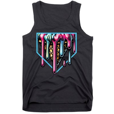 Home Plate Ice Cream Softball Baseball Melting Drip Tank Top