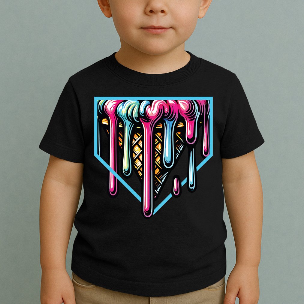 Home Plate Ice Cream Softball Baseball Melting Drip Toddler T-Shirt