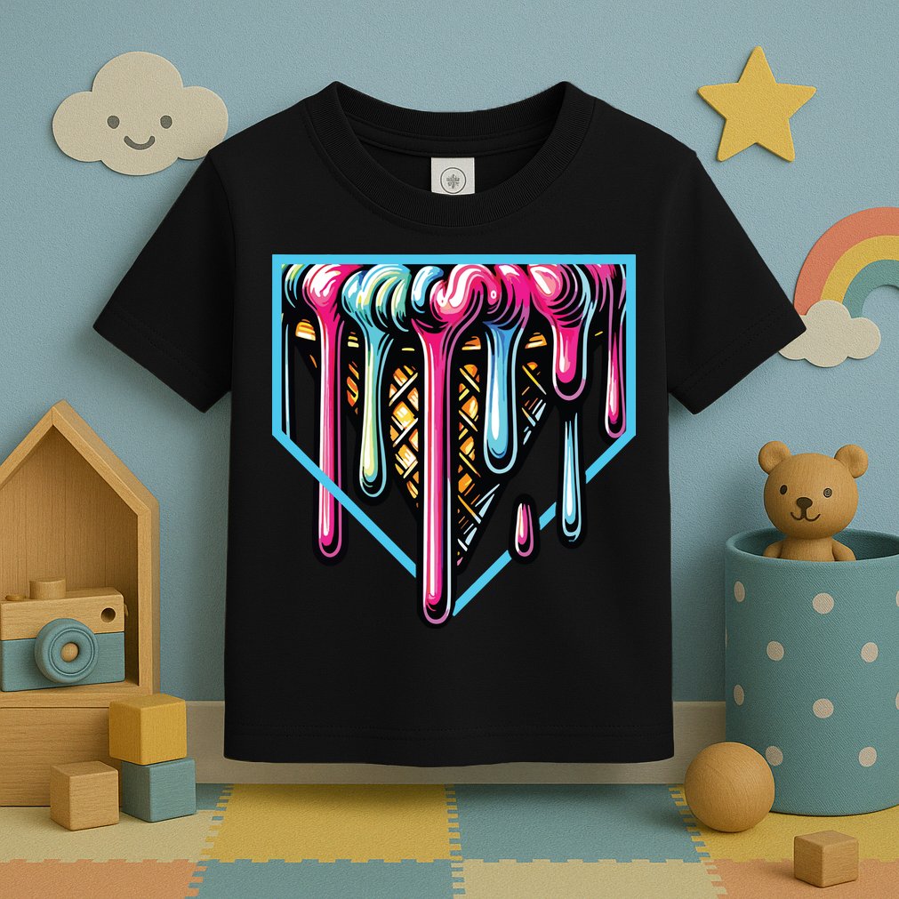 Home Plate Ice Cream Softball Baseball Melting Drip Toddler T-Shirt
