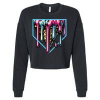 Home Plate Ice Cream Softball Baseball Melting Drip Cropped Pullover Crew