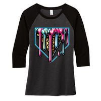 Home Plate Ice Cream Softball Baseball Melting Drip Women's Tri-Blend 3/4-Sleeve Raglan Shirt