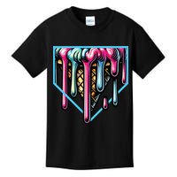 Home Plate Ice Cream Softball Baseball Melting Drip Kids T-Shirt