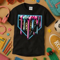 Home Plate Ice Cream Softball Baseball Melting Drip Kids T-Shirt