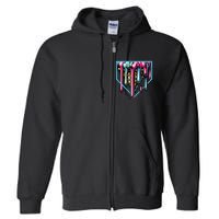 Home Plate Ice Cream Softball Baseball Melting Drip Full Zip Hoodie