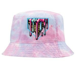 Home Plate Ice Cream Softball Baseball Melting Drip Tie-Dyed Bucket Hat