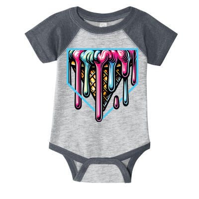 Home Plate Ice Cream Softball Baseball Melting Drip Infant Baby Jersey Bodysuit