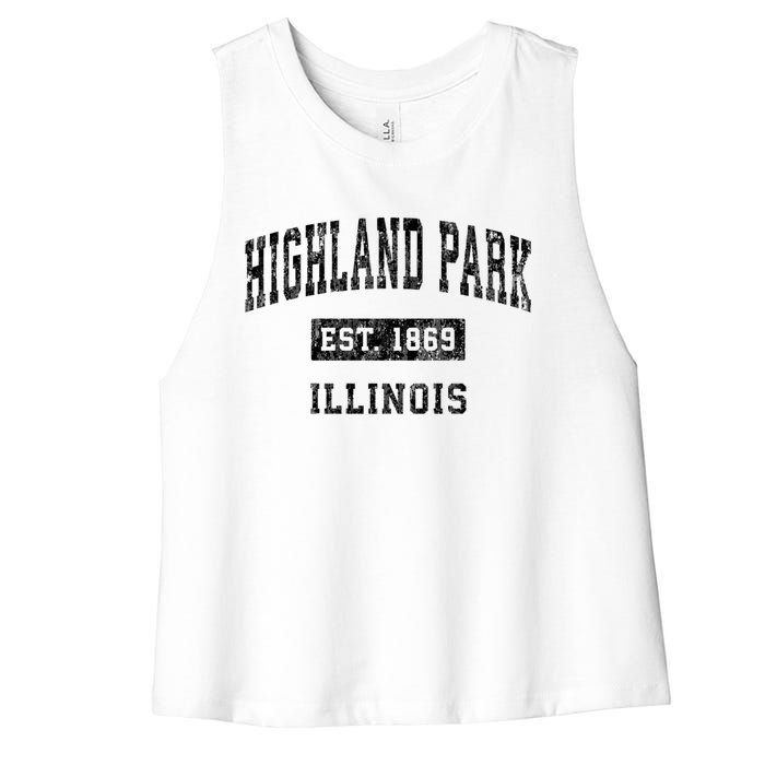 Highland Park Illinois Il Vintage Established Sports Design Women's Racerback Cropped Tank