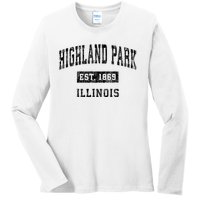 Highland Park Illinois Il Vintage Established Sports Design Ladies Long Sleeve Shirt