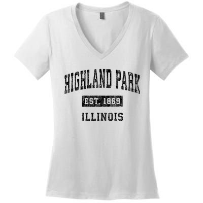 Highland Park Illinois Il Vintage Established Sports Design Women's V-Neck T-Shirt