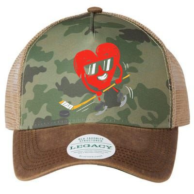 Heart Playing Ice Hockey Valentines Day Love Sports Boys Legacy Tie Dye Trucker Hat