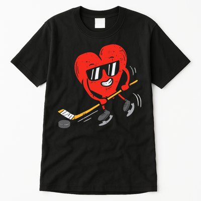 Heart Playing Ice Hockey Valentines Day Love Sports Boys Tall T-Shirt