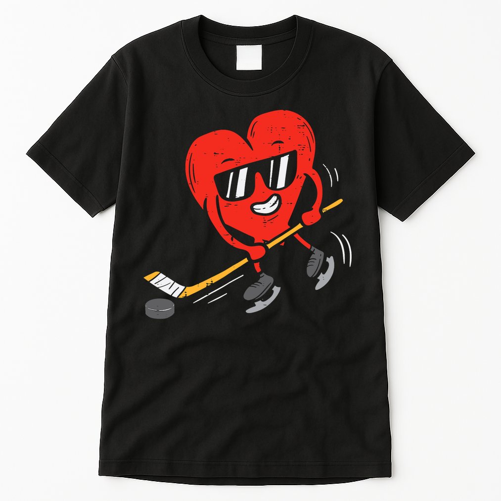 Heart Playing Ice Hockey Valentines Day Love Sports Boys Tall T-Shirt