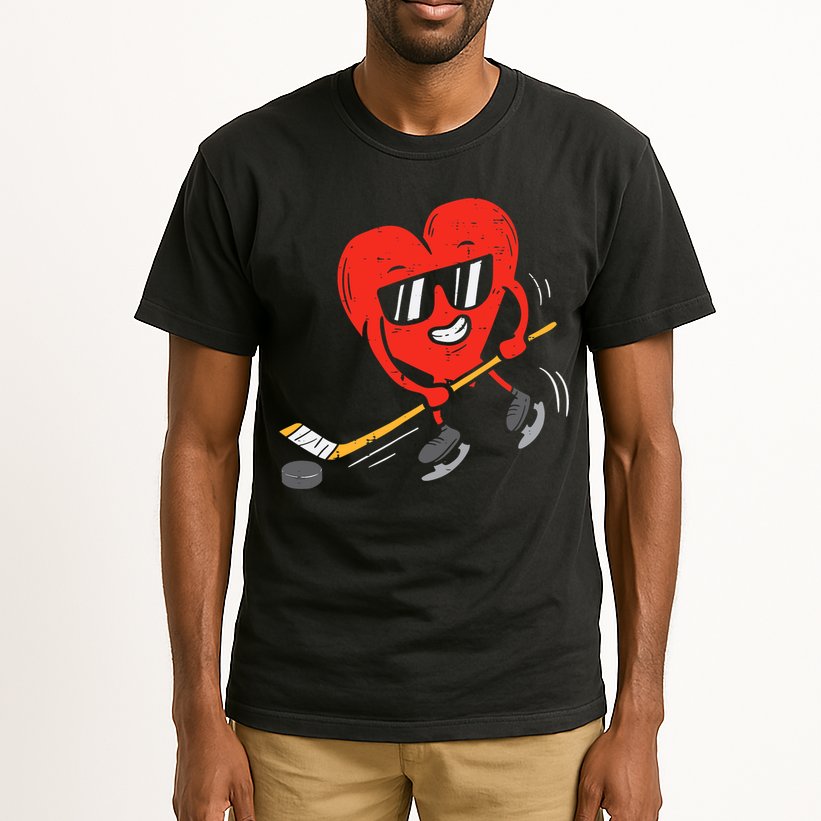 Heart Playing Ice Hockey Valentines Day Love Sports Boys Tall T-Shirt
