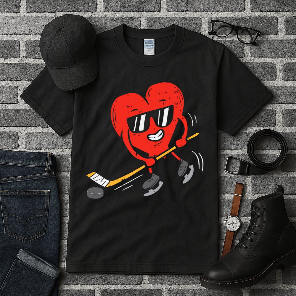 Heart Playing Ice Hockey Valentines Day Love Sports Boys Tall T-Shirt