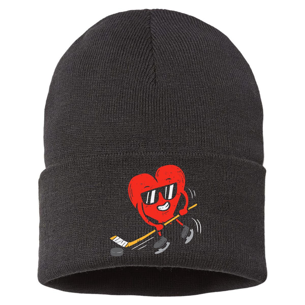 Heart Playing Ice Hockey Valentines Day Love Sports Boys Sustainable Knit Beanie