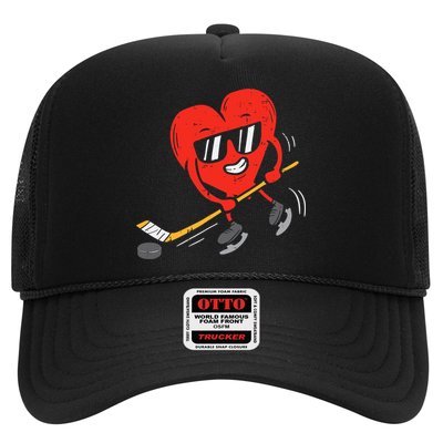 Heart Playing Ice Hockey Valentines Day Love Sports Boys Trucker Hat