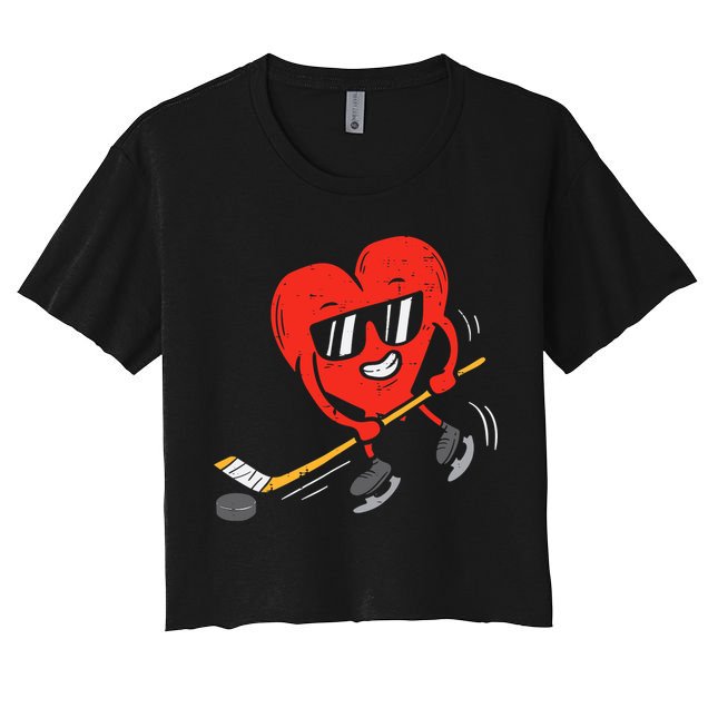 Heart Playing Ice Hockey Valentines Day Love Sports Boys Crop Top