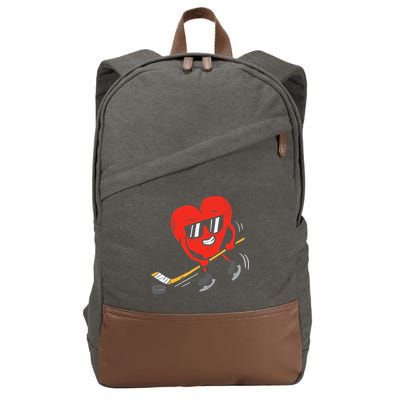 Heart Playing Ice Hockey Valentines Day Love Sports Boys Cotton Canvas Backpack