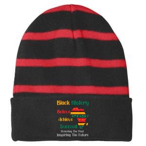 Honoring Past Inspiring Future Black History Month Striped Beanie with Solid Band