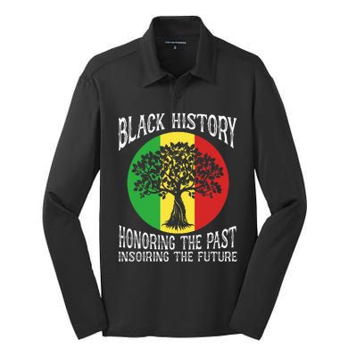 Honoring Past Inspiring Future African BHM Silk Touch Performance Long Sleeve Polo