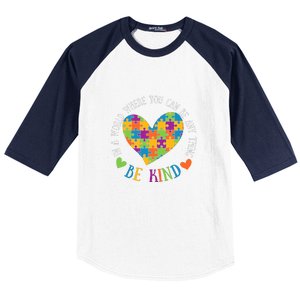 Heart Puzzle In A World Where You An Be Anything Be Kind Autism Awareness Baseball Sleeve Shirt