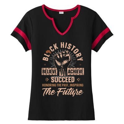 Honoring Past Inspiring Future Black History Month Ladies Halftime Notch Neck Tee