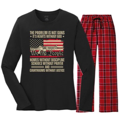 He Problem Is Not Gun Its Hearts Without God Political Usa Women's Long Sleeve Flannel Pajama Set 