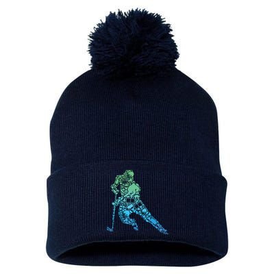 Hockey Player Ice Hockey Pom Pom 12in Knit Beanie