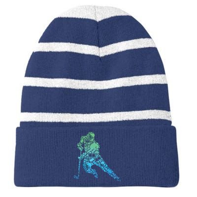 Hockey Player Ice Hockey Striped Beanie with Solid Band