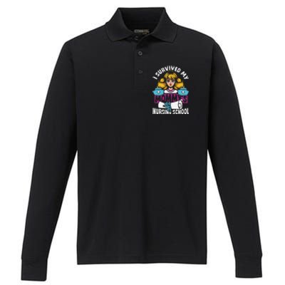 Healthcare Professional I Survived My MommyS Nursing School Performance Long Sleeve Polo