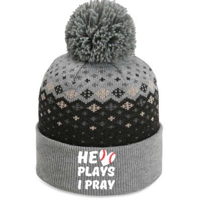 He Plays I Pray Baseball Mom Gift The Baniff Cuffed Pom Beanie