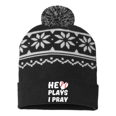 He Plays I Pray Baseball Mom Gift USA-Made Snowflake Beanie