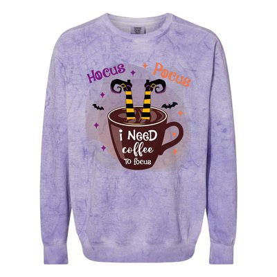 Hocus Pocus I Need Coffee To Focus Funny Halloween Costume Colorblast Crewneck Sweatshirt