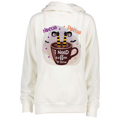 Hocus Pocus I Need Coffee To Focus Funny Halloween Costume Womens Funnel Neck Pullover Hood