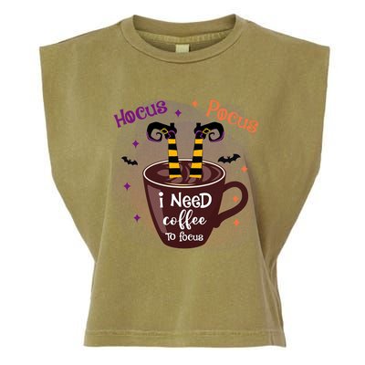 Hocus Pocus I Need Coffee To Focus Funny Halloween Costume Garment-Dyed Women's Muscle Tee