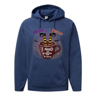 Hocus Pocus I Need Coffee To Focus Funny Halloween Costume Performance Fleece Hoodie