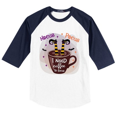 Hocus Pocus I Need Coffee To Focus Funny Halloween Costume Baseball Sleeve Shirt