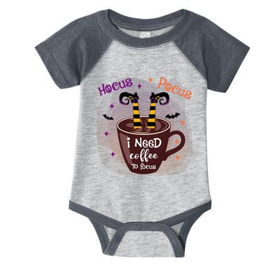 Hocus Pocus I Need Coffee To Focus Funny Halloween Costume Infant Baby Jersey Bodysuit