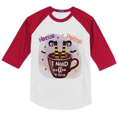 Hocus Pocus I Need Coffee To Focus Funny Halloween Costume Kids Colorblock Raglan Jersey