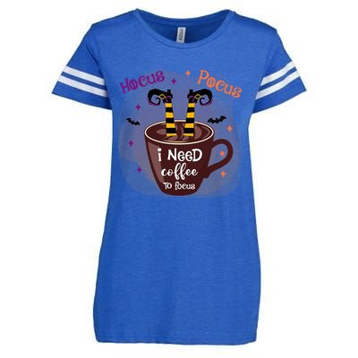 Hocus Pocus I Need Coffee To Focus Funny Halloween Costume Enza Ladies Jersey Football T-Shirt