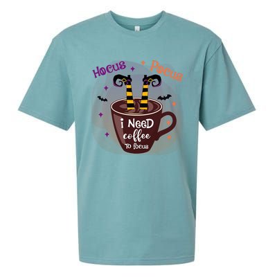 Hocus Pocus I Need Coffee To Focus Funny Halloween Costume Sueded Cloud Jersey T-Shirt