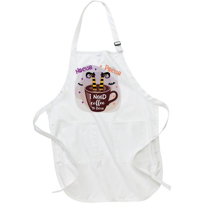 Hocus Pocus I Need Coffee To Focus Funny Halloween Costume Full-Length Apron With Pockets